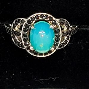 Black Ethiopian Opal and Black Spinel ring size 8